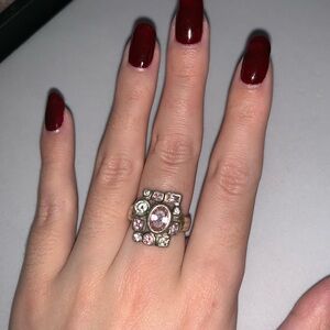 Vintage GVT 925 Sterling Silver Pink Bezel Gem Mosaic Cluster Statement Ring